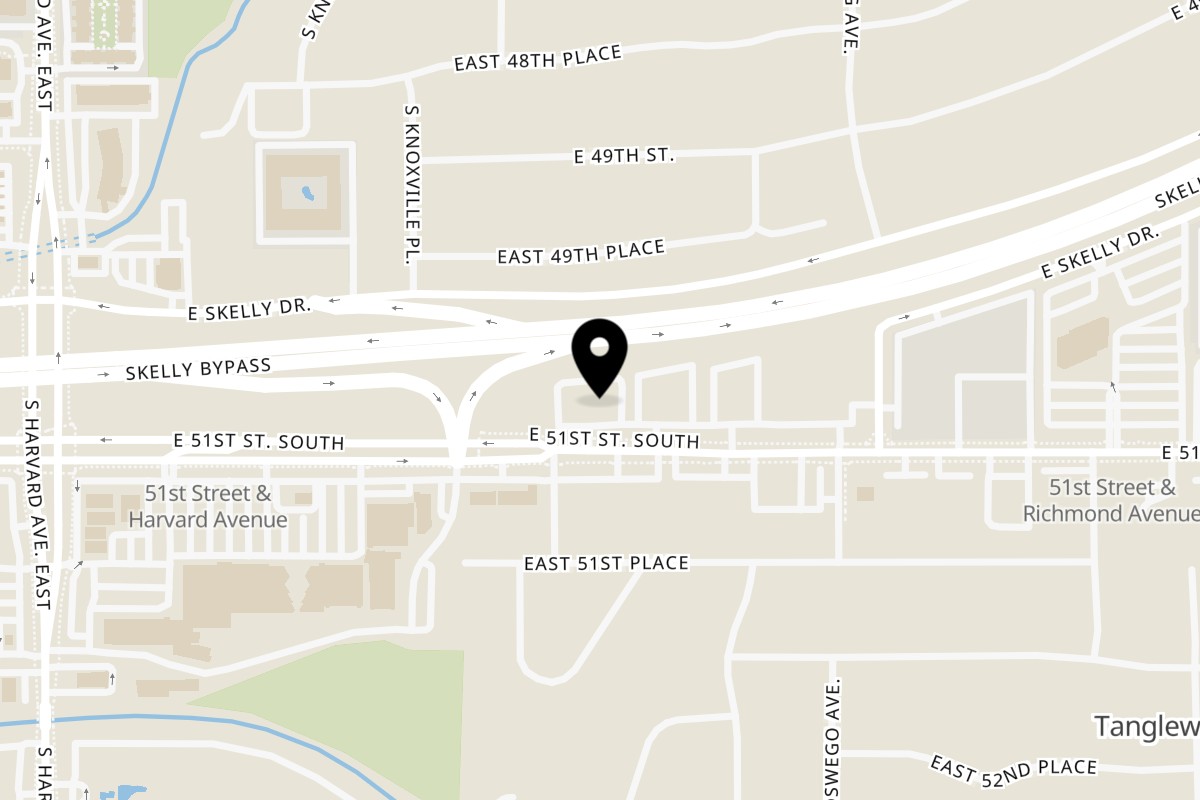 Map showing the location of Apple Barrel Cafe Midtown on 3823 E 51st St in Tulsa